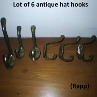 Antique Hat Hook Lot - Lot of 6, 2 Sizes 5 and 4 Inches