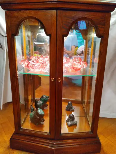 A BEAUTIFUL SOLID WOOD CANADIAN MADE WITH LIGHT AND ALSO MIRROR ON THE BACK WALL FROM 1950'S - 60'S...