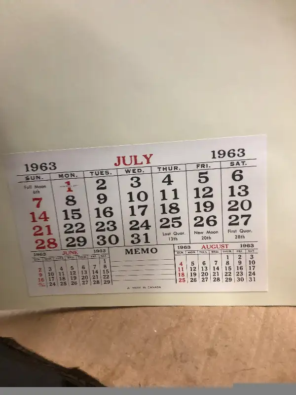 7 X 1963 Salesman Sample Calendars64307895091073121