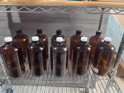 NEW Lot of 10 Amber Glass Bottles 950mL with Lids, View more