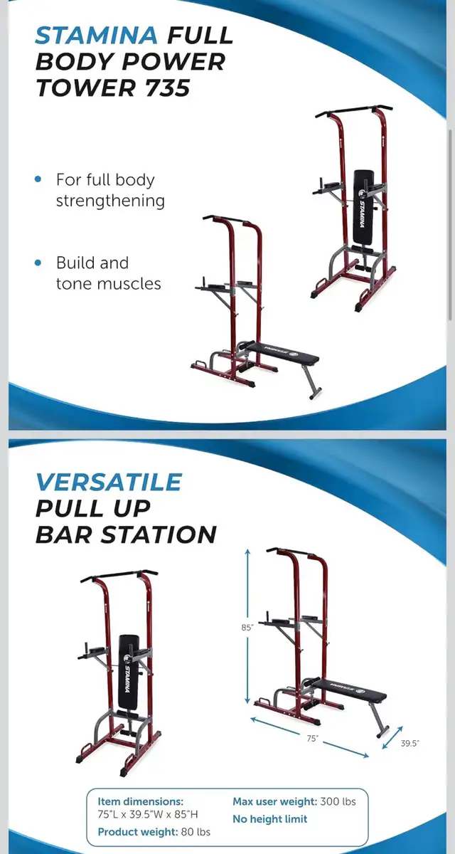 Power Tower with Foldable Padded Bench, Push Up Station, and Bar in Exercise Equipment in Ottawa - Image 4