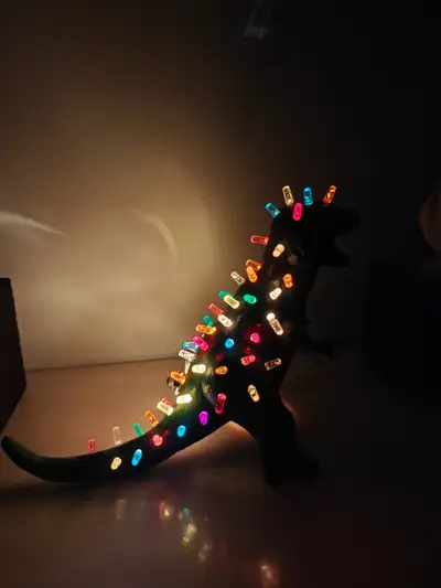 Christmas ceramic dinosaur dino lighted tabletop display, View more