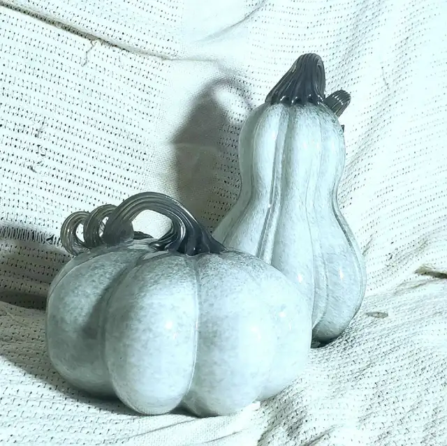 Rachel Zoe Hand Blown Grey Glass Decorative Pumpkin and Gourd