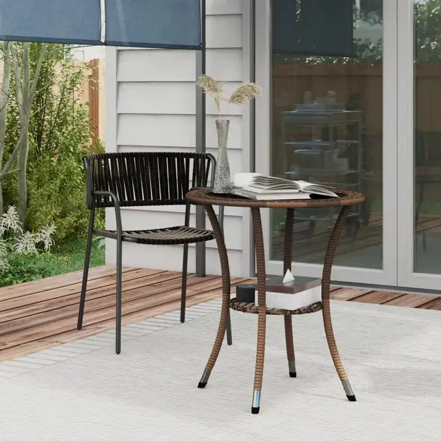 Outdoor Rattan Dining Table, Patio Wicker Round Coffee Table  in Other Tables in Markham / York Region - Image 2