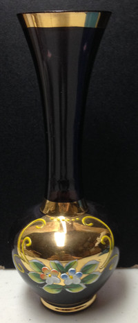 Vase de verre antique mauve et or