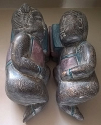 Antique Carved Wood Asian Sleeping Children on Books