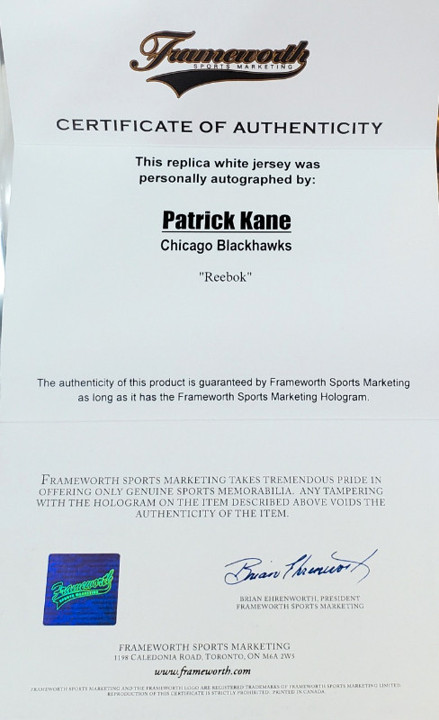 Patrick Kane Autographed Jersey (Stained)(Frameworth Cert) in Other in Hamilton - Image 3