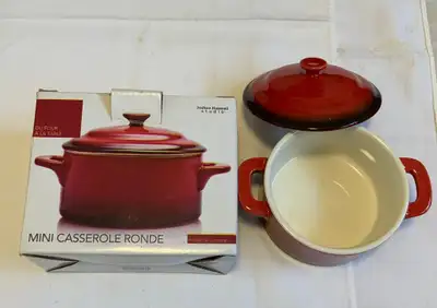 Joshua Maxwell Studio 8 oz Mini Red Casserole Ronde with Lid and Handles, Individual Baking Ramekin,...