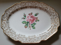 Vintage 1950s Dominion China Briar Rose 22 K Gold Oval Platter