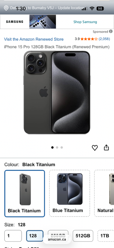 iPhone 15 pro 128gb unlocked w new battery+1yr warranty!, View more