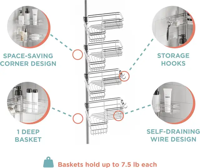 NEW: Rust-resistant shower shelf, 4 adjustable shelves63234629373187122