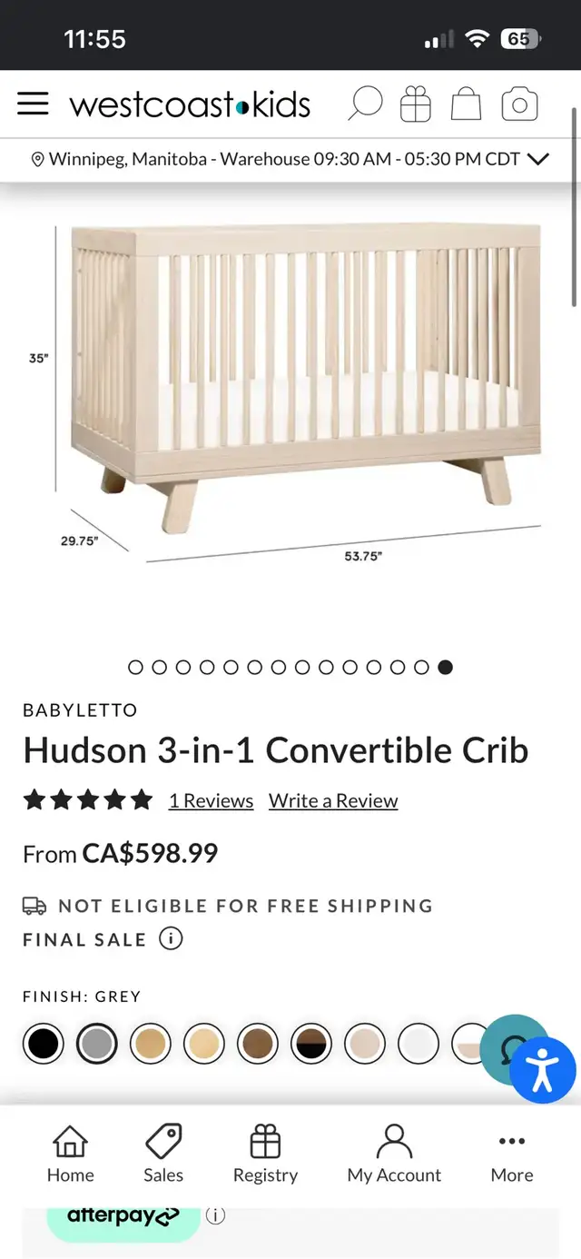 Grey Babyletto Hudson 3 in 1 crib in Cribs in Winnipeg - Image 3
