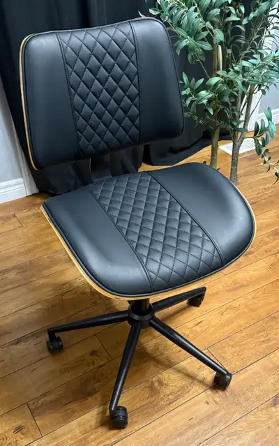Mid Century Modern Desk Chair with With Walnut Wood and Leather , View more