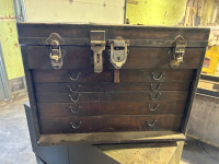 Vintage wooden machinist tool box 