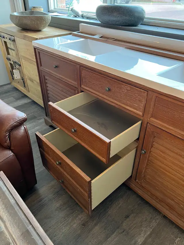 BRAND NEW Solid Teak 3 Drawer 2 Door Double Vanity - Acrylic Top in Other in Oakville / Halton Region - Image 5