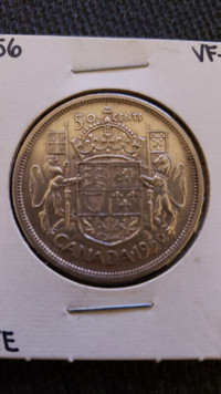 50 cents coin Canada 1956 silver money fifty Queen gift