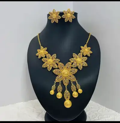 24k gold plated Necklace and earrings, View more