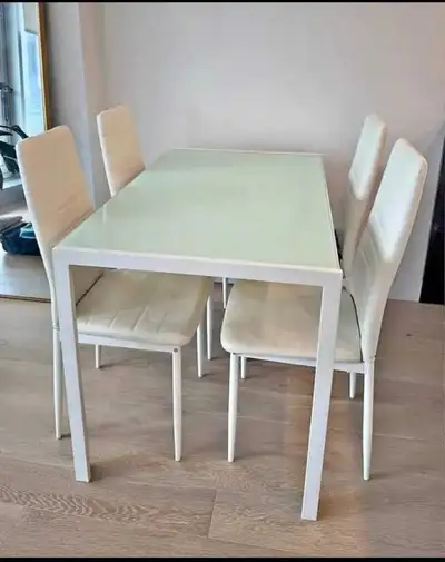 7 Pc White Leather Dining Room Set, View more