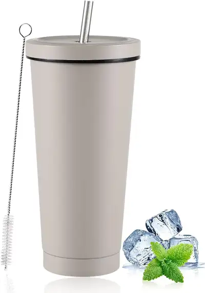 NEW Iced Coffee Tumbler Lid & Straw, 25 oz Insulated SS Cup Mug, View more