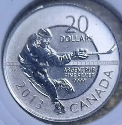 2013 Canada $20 Silver Dollar 'HOCKEY' coin .9999 Fine Silver! PERFECT GIFT FOR ANY HOCKEY PLAYER OR...