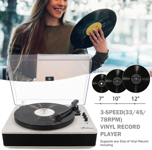 Wireless LP Turntable with Built-in Speakers & USB Play, 3-Speed in Stereo Systems & Home Theatre in Mississauga / Peel Region - Image 2