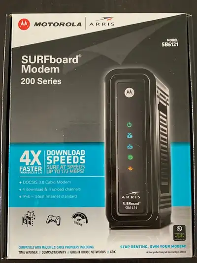 Arris/Motorola SB6121 Surfboard DOCSIS 3.0 Cable Modem Note: POWER CORD MISSING!!! Requires Cable In...