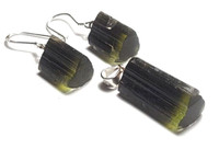 Matching Set Bi-Color Tourmaline Crystal Earrings & Pendant