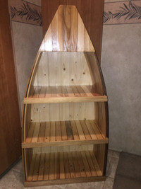 Canoe boat style bookshelf. Wooden. Handmade. 