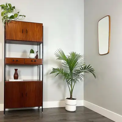 mid century Teak freestanding modular shelving unit. , View more