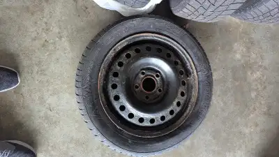 Set of 3 used winter tires, size 205/55R16, mounted on steel rims for winter driving. These tires ha...