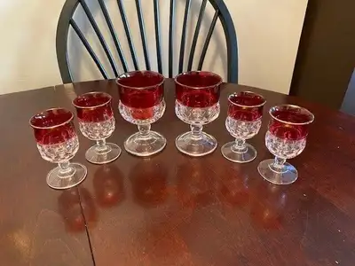 KINGS CROWN RUBY RED THUMBPRINT GLASSES, View more