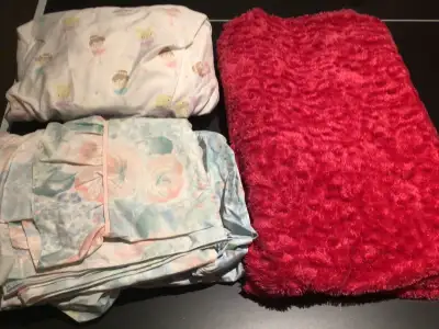Girls full size bed sheets plus dark pink throw $20, View more
