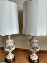 Antique pair of  Italian porcelain lamps.