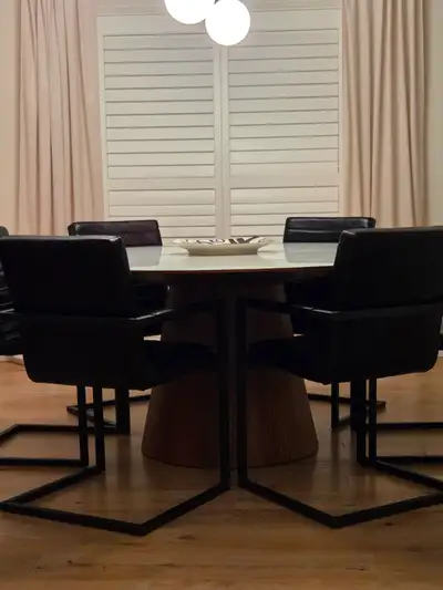 6 Black leather modern dining chairs from DENMARK, View more