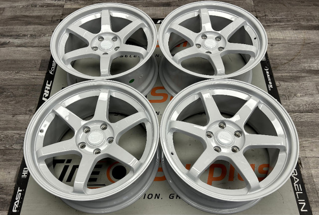 18" TSR9 Gloss White Wheels 5x114.3 (TE37 Style) in Tires & Rims in Calgary - Image 3