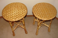 Pair Of 15" Diameter Handmade Wicker Tables, Excellent Condition