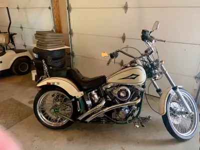 1992 Harley Davidson FXSTC Soft Tail, powder coated frame, custom swing arm, oversize rear wheel and...