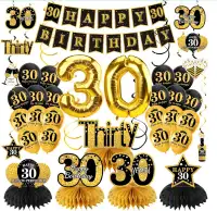 SOLD - 30th Birthday Decorations Kit, Black Gold - 36 pcs