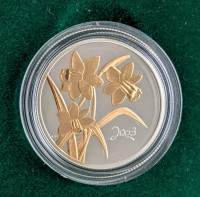 Golden Daffodil Sterling Silver Coin 50 Cents with Gold Plating
