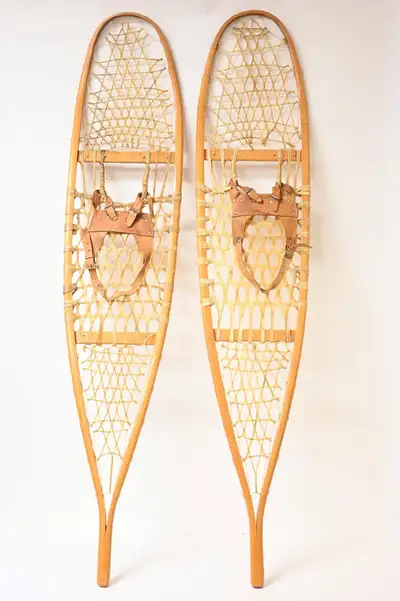 Snowshoes vintage Long Maine Style Wooden 58.5" long Made Canada, View more