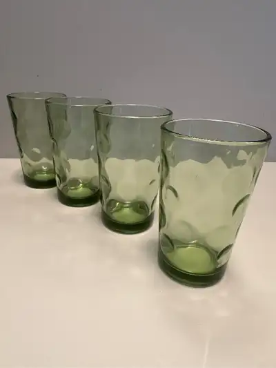 4 PETITS VERRES VERTS RÉTRO VINTAGE MID CENTURY MCM POIS GLASSES, View more