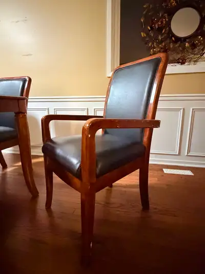 Solid Wood Dining Table with 6 Leather Chairs (2 Armchairs + 4 S, View more