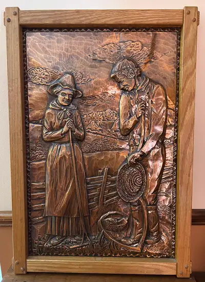 Hammered Copper Wall Art in Solid Wood Frame – 15” x 22”, View more