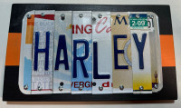 Harley Sign made from recycled lucrnse plates