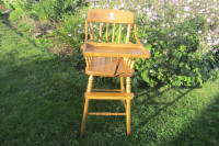 Vintage Wooden High Chair w/ Tray & Cat Decal