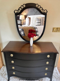 Refinished Mahogany Dresser With Removable Mirror