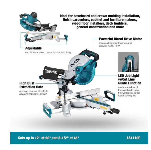 MAKITA 10-inch (13.1-Amp) Sliding Compound Mitre Saw with LED Cu in Power Tools in Kitchener / Waterloo - Image 5