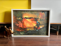 “Trois Bateaux”, 70s original abstract oil on canvas