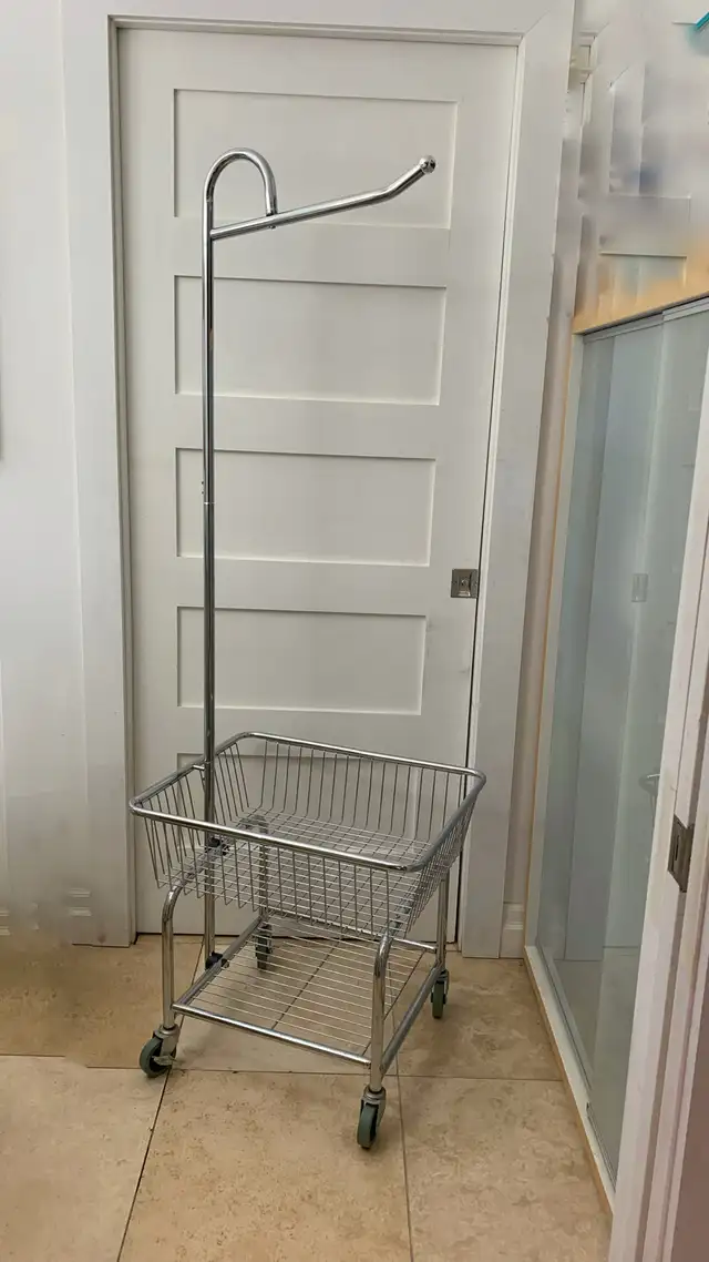 Laundry Rolling Cart Valet Hanging Arm Basket Shelf $60628632846545951229