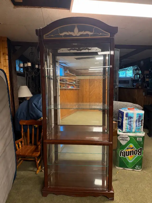 Glass Display / Curio Cabinet – Tall Wood Cabinet with Lighting in Hutches & Display Cabinets in Kingston - Image 4